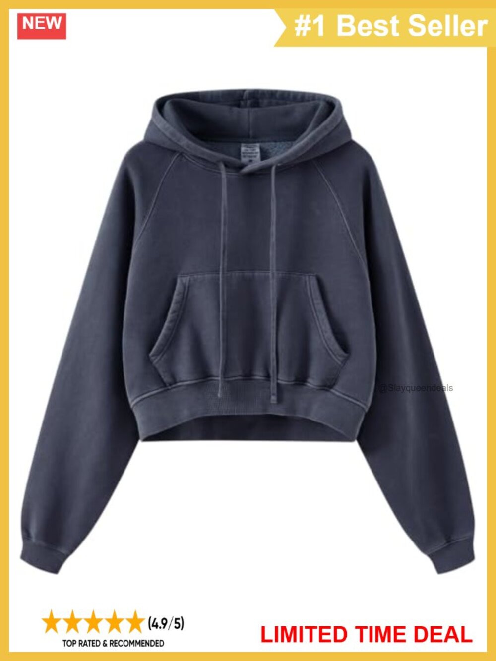 Cropped Oversized Acid Wash Fleece Hoodie Sweatshirt Pullover